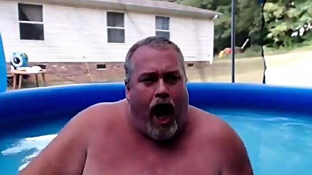 Bearded Daddy Plays Naked by the Pool