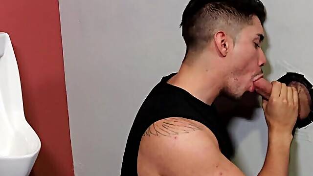 Hot Latino tries glory hole gay anal with his hot cousin
