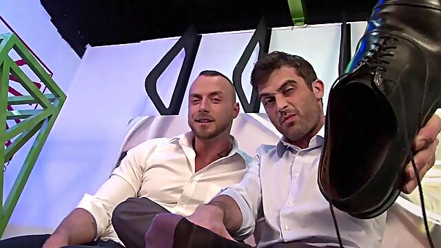 Sexy guys pose hot on camera while they play with their feet