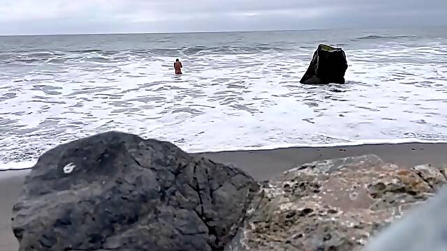 Nude secluded beach swimming in the ocean naked and me