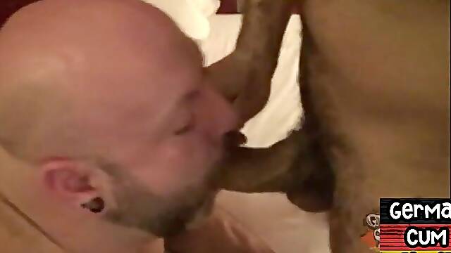 Fat German DILF sucks studs cock after oiled massage