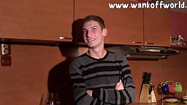 Solo twink jerks off rod