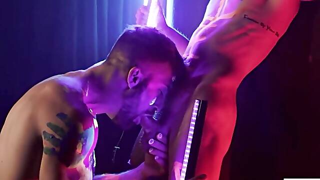 Guys - Theo Brady & Olivier Robert Dance Under The Neon Light Letting Their Mischievous Pricks Touch Each Other