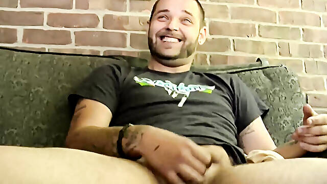 Straight muscled guy Karma stroking his big cock to unleash hot load of cum