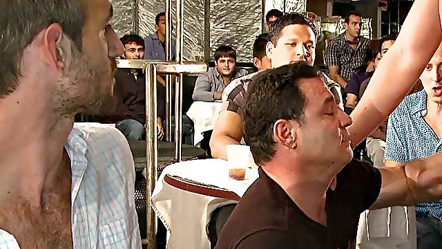 Public DILF sucks cock in strip club in front of viewers