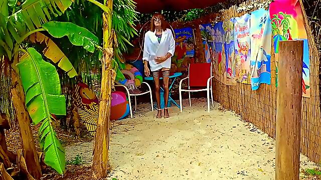 Gold Sand Bitch Cd Ts Crossdresser At Beach Motel Panties