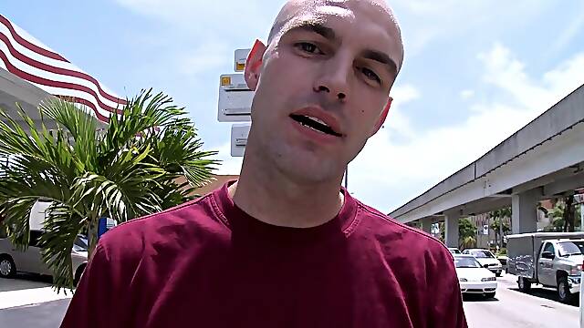 Bald homo gives head to an Asian dude and takes a ride on his wang