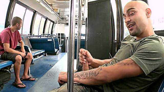 Gay Stud Gets A Hot Blowjob And Fucks In The City Bus
