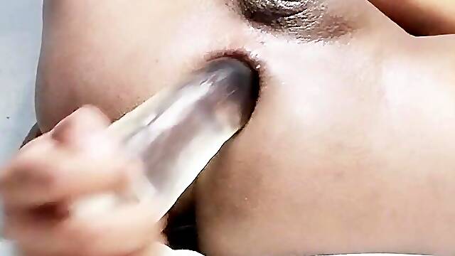 My 1st DP DP with 2 heavy dildos and a prolapse.