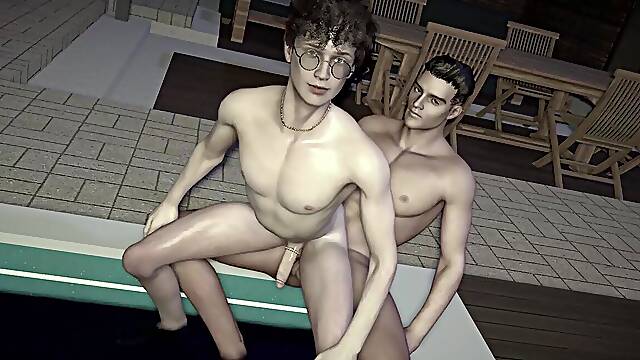 A Latin dude finished his boyfriend's anal in a villa by the pool