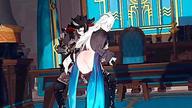 Neuvillette x wriothesley booty slap - Genshin Impact