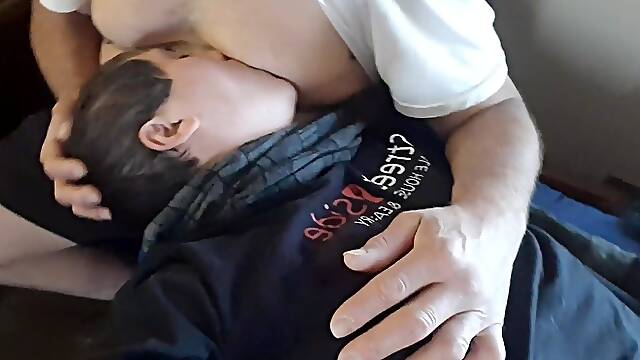 Suckling on Stepdads Breasts whilst home alone