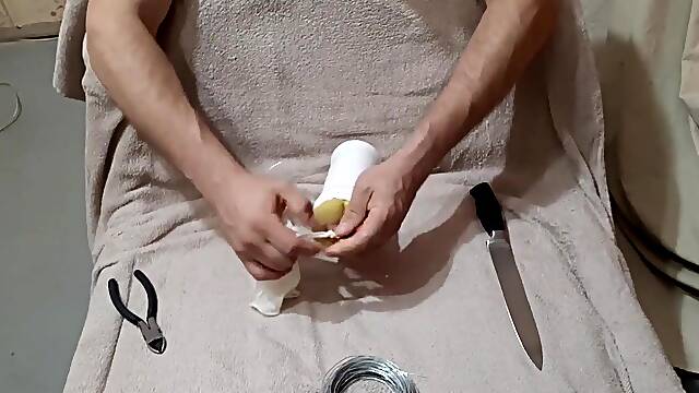 How to make and use a masturbator for chaps. Handmade asshole. Artificial snatch. Cum inside!