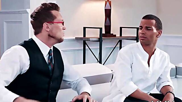 Gracious tall businessman anally bangs youthful hunky ebony homosexual