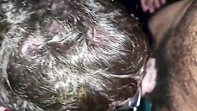 Homo nerd being used by 2 tops in the box of a homosexual porn cinema - COMPLETE ON RED