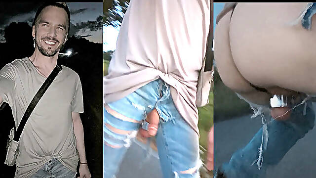 Walking through the city in bottomless jeans