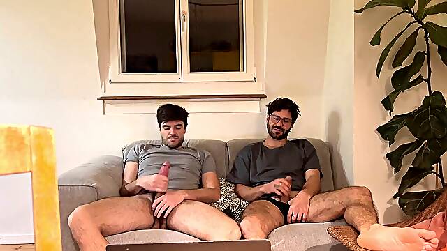 Straight friend helps homosexual bro milking off