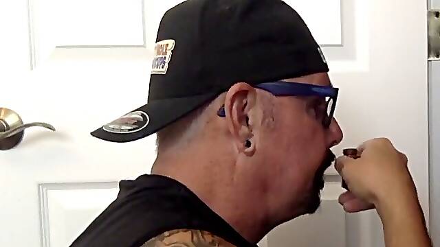 Nutted gullet gloryhole mature homo sucks cock at his home