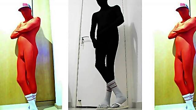 Joy At Home Wearing a ebony Zentai Costume