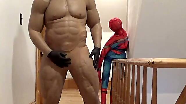 Silicone muscle fellow finishes off on spidermans pipe