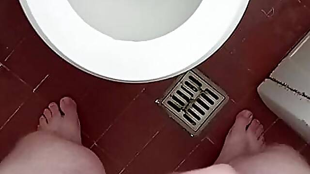 Straight Man Pissing at Home While Dick is Hard