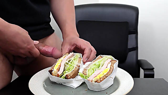 Asmr Asian Guy Cum Eating Breakfast Sandwich