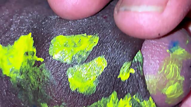 Indian Desi Boy Big cock with yellow painting.