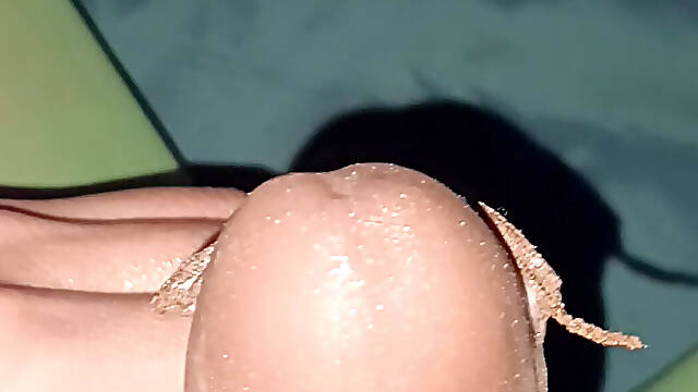 Cum Eruption in brown high spandex tights