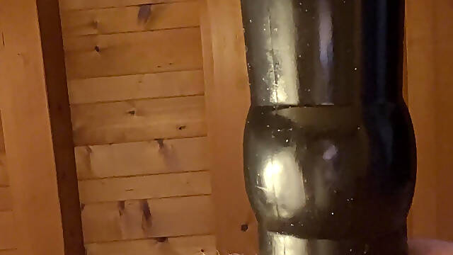 Grandpa fucks himself with his black BDSM dildo