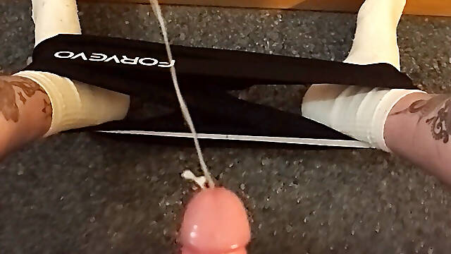 Cumshot against the wooden wall with real pressure