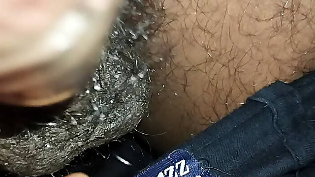 Asian boy massages her big black cock panis