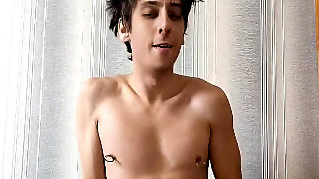 A Pierced Hot Twink Squirts From Jumping on a Bottle