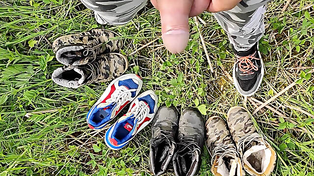 4 Times Piss and Cumshot on My Used Boots and Sneakers