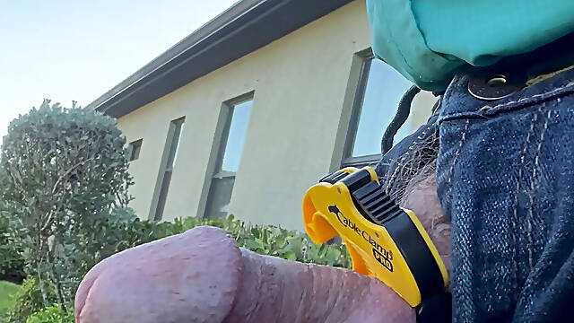 Outdoor, Cable Clamp Tightly Around My Dick And Balls