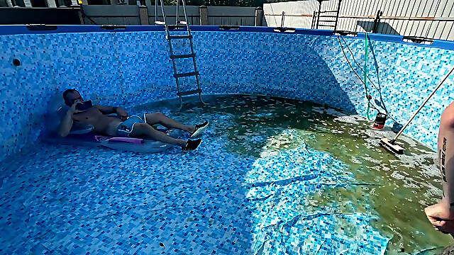 #395 Boss Fucks Guy at the Bottom of the Pool While Neighbors Watch Them