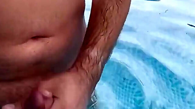 Outdoor Poolside Attraction, Got Horny After Taking a Dip, Big Cock Cums All Over
