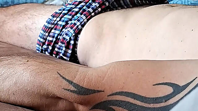 Boy cum with shorts.
