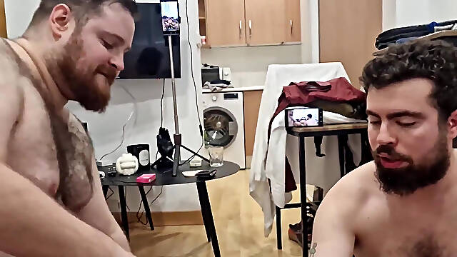 Trio of Hairy Bears Fuck Hard on the Sofa