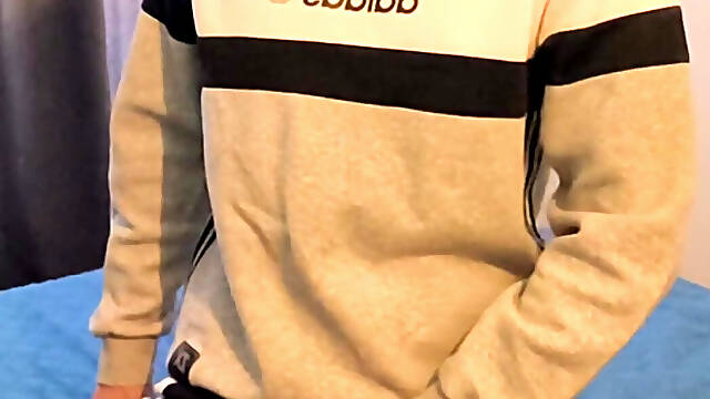 Guy jerking off in sports shoes