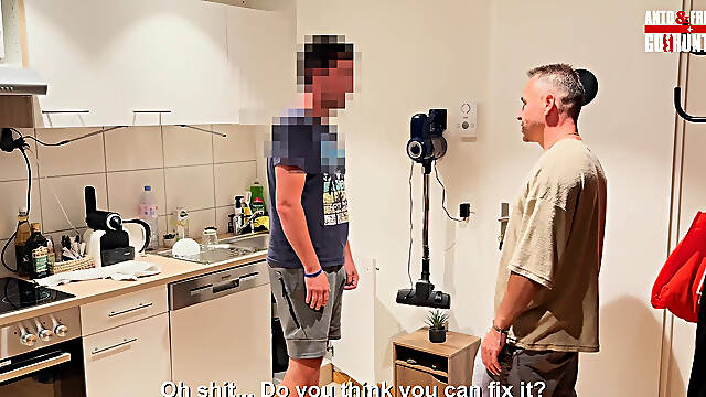 Flashing the Curious Repair Guy and Sucking Him Until He Cums in My Mouth