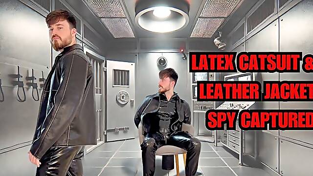Latex catsuit & leather jacket spy captured