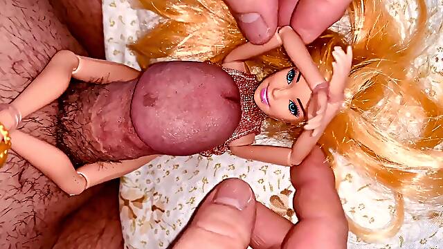 Small Penis fumbling, porking, spunking And Pissing On Barbie Doll