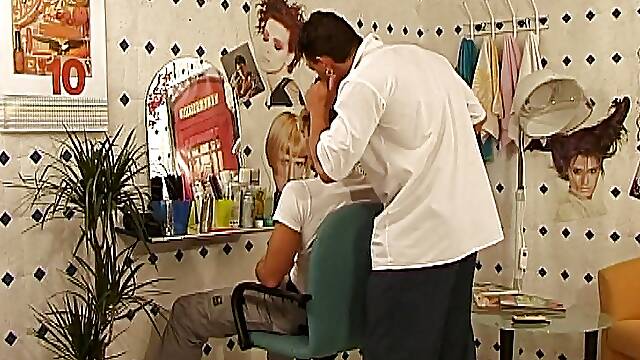 Horny gay barber seduces costumer and gets his ass fucked